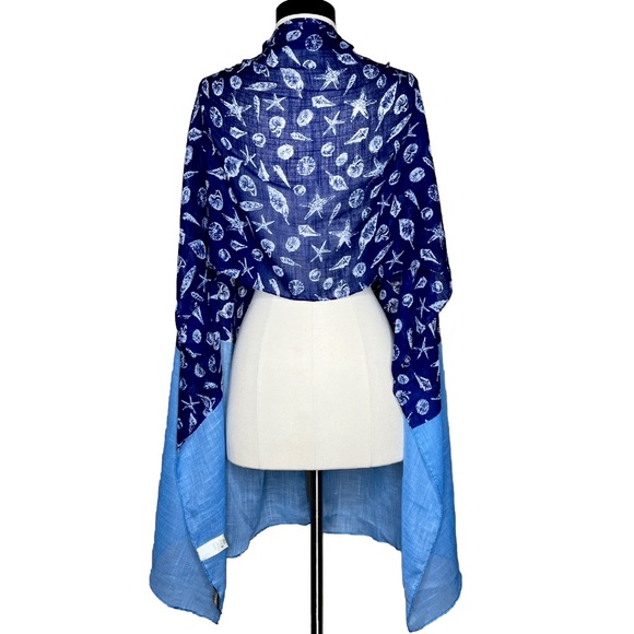 Tommy Bahama Blue Shell Scarf Treasure Beach THW71831 Sarong Cover-Up Coastal - Picture 6 of 13